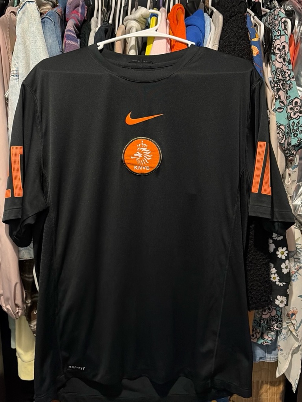 Nike Black Men's Soccer Jersey with Orange KNVB Accents